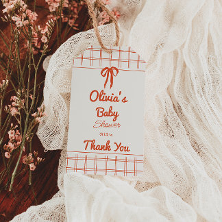 Etiqueta Para Presente Retro Hand Drawn Neutral Bow Gingham Baby Shower