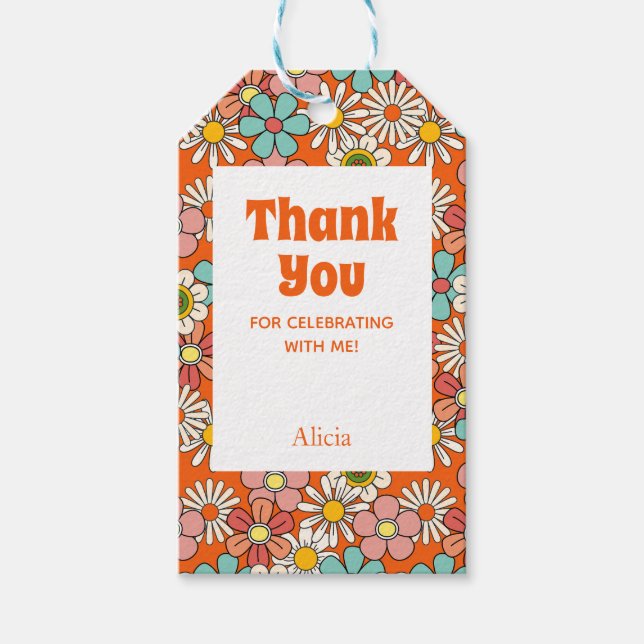 Etiqueta Para Presente Retro Hippie Groovy Flower Hello Quarty Birthday (Frente)