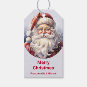 Etiqueta Para Presente Retro Papai Noel num Natal Red Hat