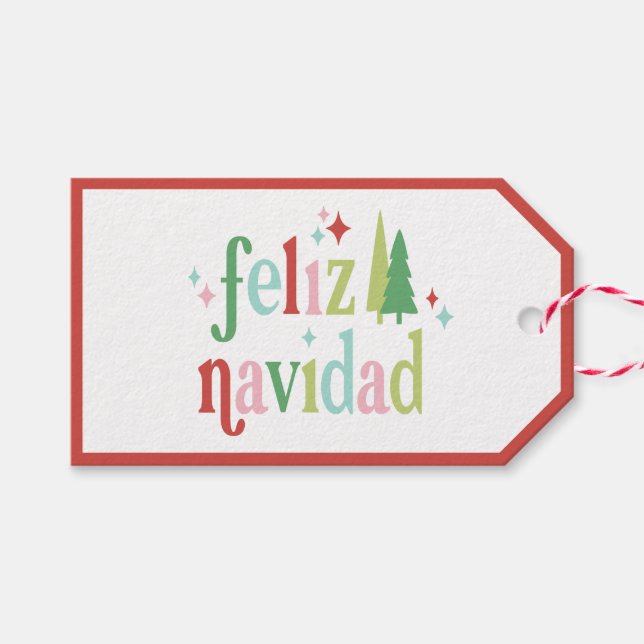 Etiqueta Para Presente Retro Pastel Natal | Feliz Navidad (Frente (horizontal))