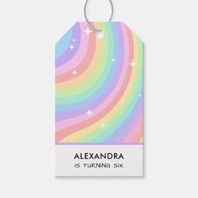 Etiqueta Para Presente Retro Pastel Rainbow Wavy Pattern Stars (Frente)