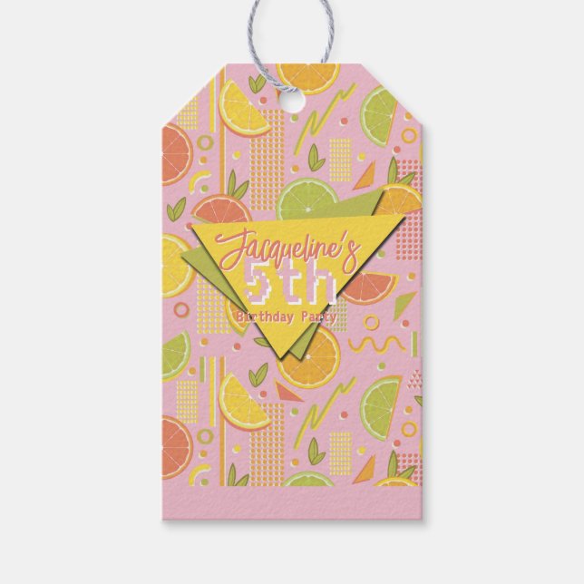 Etiqueta Para Presente Retro Pink Summer Citrus Fruit Birthday (Frente)