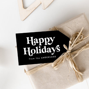 Etiqueta Para Presente Retro Preto e Branco Felizes Festas