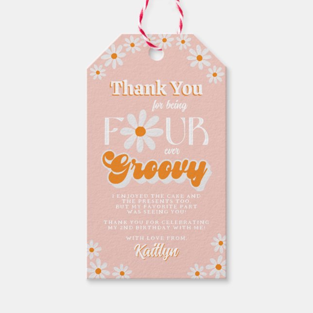Etiqueta Para Presente Retrô Quatro Meninas de Groovy 4º aniversário (Frente)