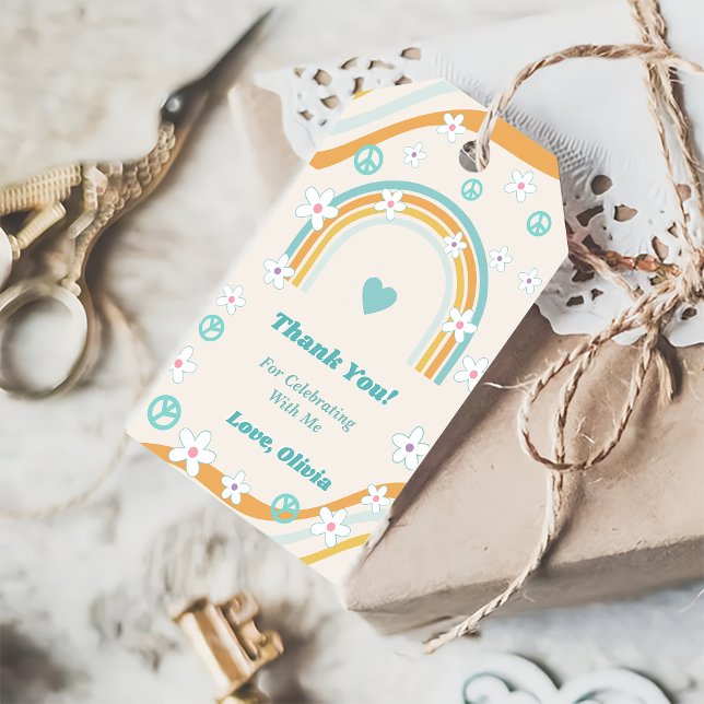 Etiqueta Para Presente Retro Rainbow Groovy Obrigado Presente (Criador carregado)