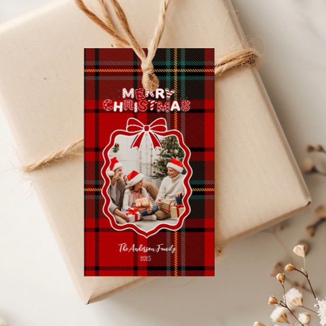 Etiqueta Para Presente Retro Red Plaid Whimsical Holiday  (Criador carregado)