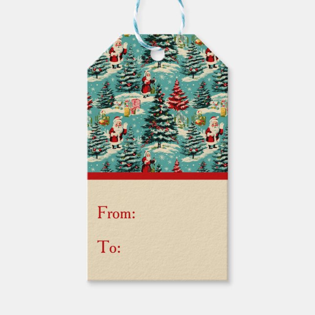 Etiqueta Para Presente Retro Terra de Maravilhas do Papai Noel (Frente)