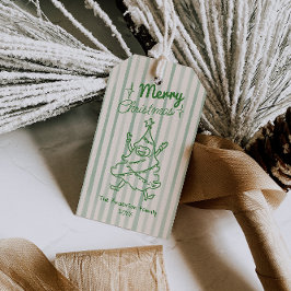 Etiqueta Para Presente Retro Verde Mão Desenhada Árvore de Natal Divertid