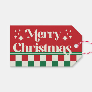Etiqueta Para Presente Retro Vermelho e Verde Xadrez de Natal