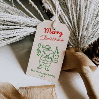 Etiqueta Para Presente Retro Vermelho Verde Mão Desenhada Papai Noel Nata