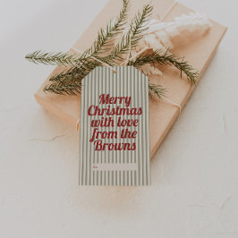 Etiqueta Para Presente Retro Vintage Green Strips Vermelho Feliz Natal