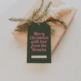 Etiqueta Para Presente Retro Vintage Rosa e Verde Feliz Natal