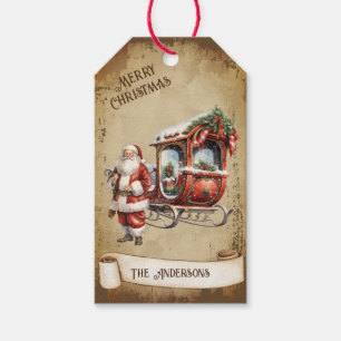 Etiqueta Para Presente Retro Vintage Santa Claus Red Sleigh Natal