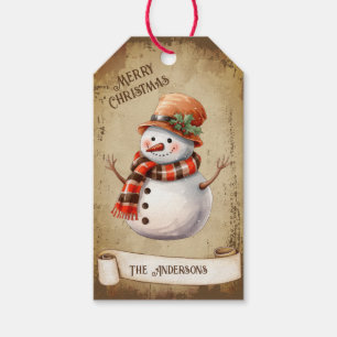 Etiqueta Para Presente Retro Vintage Snowman Personalizado Feliz Natal
