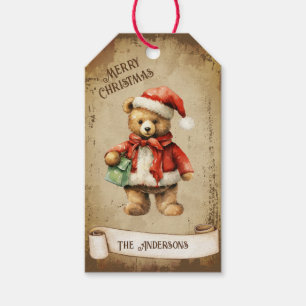 Etiqueta Para Presente Retro Vintage Teddy Bear Personalizado Feliz Natal