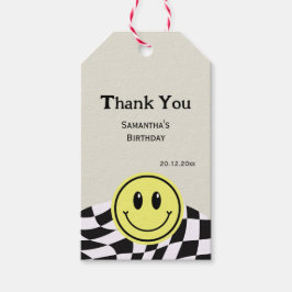 Etiqueta Para Presente Retro Vintage verificou o aniversário preto Obriga