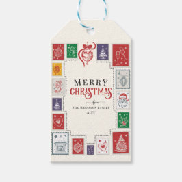 Etiqueta Para Presente Retro Whimsical Stamps Doodles de Natal