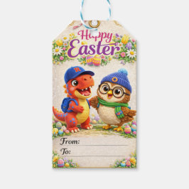 Etiqueta Para Presente Rex e Hoot presente feliz de Páscoa de dinossauro