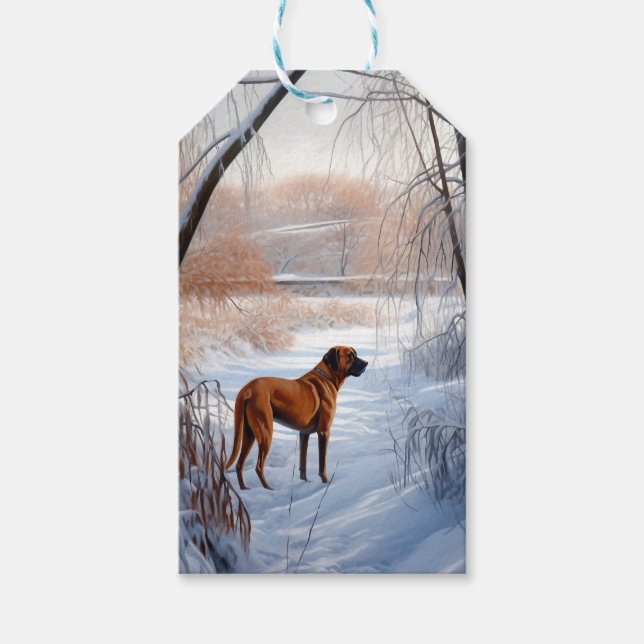 Etiqueta Para Presente Ridgeback da Rodésia Deixou nevar o Natal (Frente)