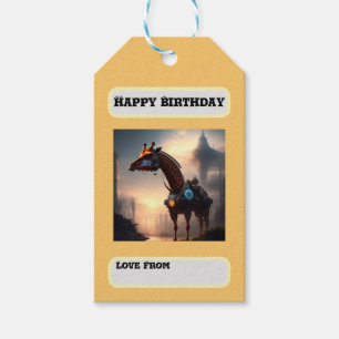 Etiqueta Para Presente Robô futurístico da girafa, aniversário