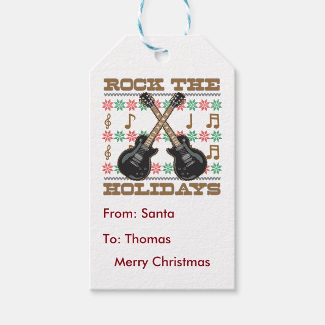 Etiqueta Para Presente Rock The Holidays Guitar Ugly Christmas Sweater (Frente)