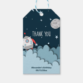 Etiqueta Para Presente Rocket Ship Launch Dark Space Obrigado Aniversário