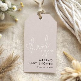 Etiqueta Para Presente Rodeio de Bebê Obrigado Modern Script Rosa Empoeir