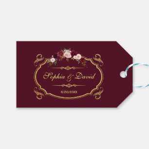 Etiqueta Para Presente Românico Burgundy Marsala Casamento outono Floral
