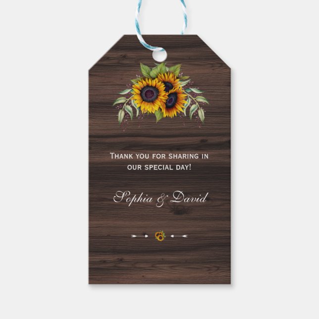 Etiqueta Para Presente Romântica Aquarela Girassóis Casamento de Madeira (Frente)