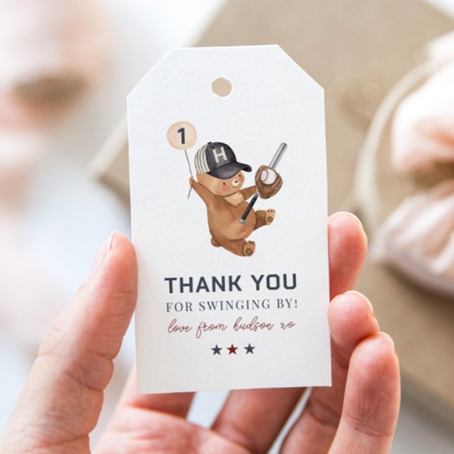 Etiqueta Para Presente Rookie primeiro aniversario Bear - Obrigado (Rookie 1st Birthday Bear - Thank You Gift Tags)