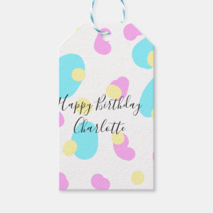 Etiqueta Para Presente Rosa azul amarelo feliz aniversário crianças forma