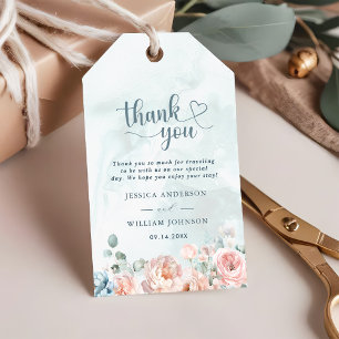 Etiqueta Para Presente Rosa Azul Moderna e Tendência Obrigado Casamento