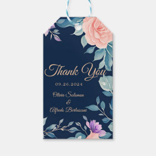 Etiqueta Para Presente Rosa Bege e Azul Marinho Floral Elegante Moderno