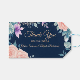 Etiqueta Para Presente Rosa Bege e Azul Marinho Floral Elegante Moderno