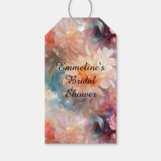 Etiqueta Para Presente Rosa Bege Laranja Floral  (Frente)