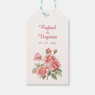 Etiqueta Para Presente Rosa Casamento de Buquê de Aquarela