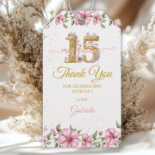 Etiqueta Para Presente Rosa Corado Dourado Mis Quince Quinceañera