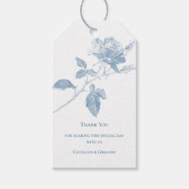 Etiqueta Para Presente Rosa de Arte de Linha Azul Empoeirada Obrigado Cas