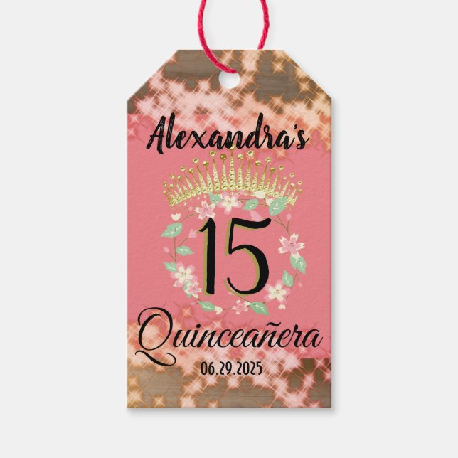 Etiqueta Para Presente Rosa de espumante Dourada Quinceañera Princesa Esp (Frente)