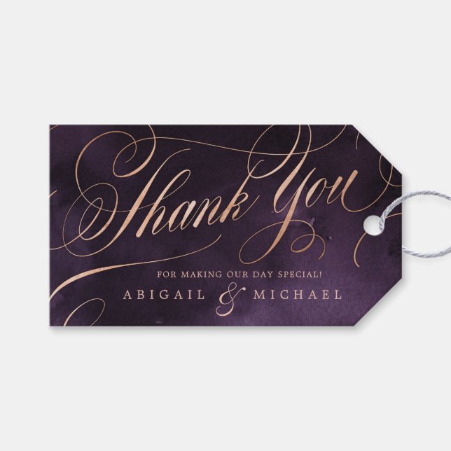 Etiqueta Para Presente rosa de ouro roxo obrigado de casamento (Frente (horizontal))