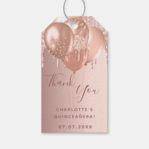 Etiqueta Para Presente Rosa de Quinceanera, obrigado de ouro