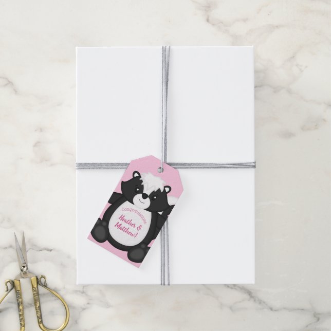 Etiqueta Para Presente Rosa do Chá de fraldas Skunk (Com cordão)