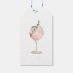Etiqueta Para Presente Rosa do vidro de vinho cor-de-rosa da aguarela