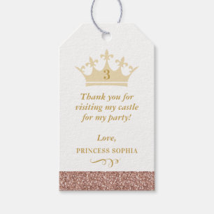 Etiqueta Para Presente Rosa Dourada Glitter Princess Crown Favor