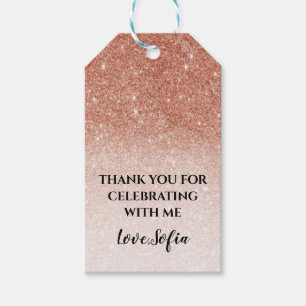 Etiqueta Para Presente Rosa Dourado Aniversário De Glitter Obrigado Marc