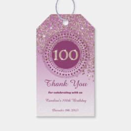 Etiqueta Para Presente Rosa Dourado moderno brilho 100º Aniversário