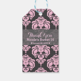 Etiqueta Para Presente Rosa e Cinza Damask Favor de Evento de Casamento V