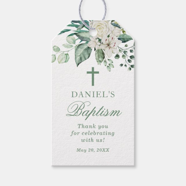 Etiqueta Para Presente Rosa Flores Batismo Obrigado (Frente)