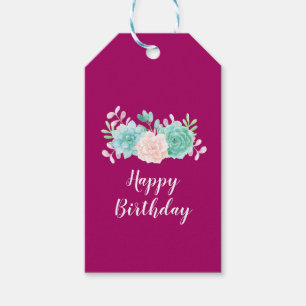 Etiqueta Para Presente Rosa Pastel & feliz aniversario verde de buquê