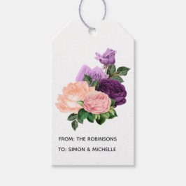 Etiqueta Para Presente Rosa Pêssego e Lilás Roxo Floral